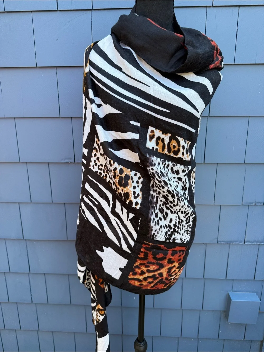 Jessica McClintock Animal Print Black White Brown Wrap Scarf